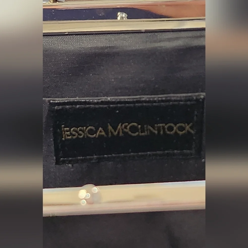 NWOT Jessica McClintock Black & Silver Clutch With Silver Chain Strap